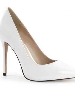Pleaser Direct Larger Size Shoes Amuse 20 White Patent Hidden Platform Court Stiletto Heels