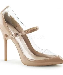 Pleaser Direct Larger Size Shoes Amuse 21 Nude And Clear Stilettos