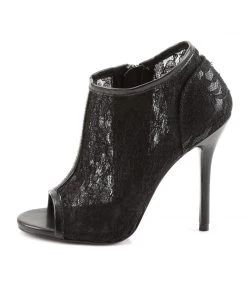 Pleaser Direct Amuse 56 Black Lace Peep Toe Boots