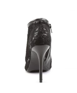 Pleaser Direct Amuse 56 Black Lace Peep Toe Boots