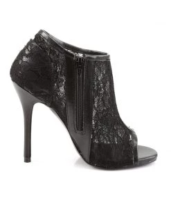 Pleaser Direct Amuse 56 Black Lace Peep Toe Boots