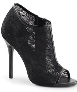 Pleaser Direct Amuse 56 Black Lace Peep Toe Boots