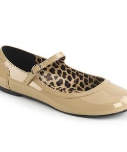 Pleaser Direct Larger Size Shoes Anna 02 Nude Patent Mary Jane Flats