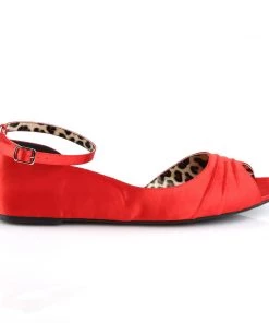 Pleaser Direct Larger Size Shoes Anna 03 Red Satin Ballet Flats