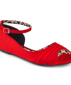 Pleaser Direct Larger Size Shoes Anna 03 Red Satin Ballet Flats