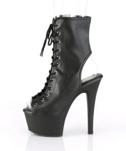 Pleaser Direct Aspire 1016 Black Faux Leather Peep-Toe Boots Larger Size Shoes