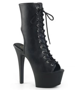 Pleaser Direct Aspire 1016 Black Faux Leather Peep-Toe Boots Larger Size Shoes