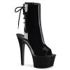 Pleaser Direct Larger Size Shoes Aspire 1018 Black Patent Peep-Toe Platforms