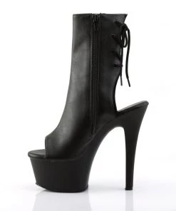 Pleaser Direct Aspire 1018 Black Faux Leather Peep-Toe Boots Larger Size Shoes