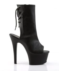 Pleaser Direct Aspire 1018 Black Faux Leather Peep-Toe Boots Larger Size Shoes