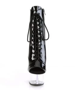Pleaser Direct Aspire 1021 Black Patent & Clear Peep Toe Boots Larger Size Shoes