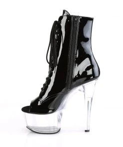Pleaser Direct Aspire 1021 Black Patent & Clear Peep Toe Boots Larger Size Shoes