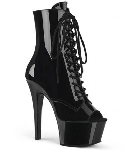 Pleaser Direct Larger Size Shoes Aspire 1021 Black Patent Peep Toe Boots