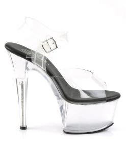 Pleaser Direct Larger Size Shoes Aspire 608 Clear & Black Platforms