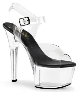 Pleaser Direct Larger Size Shoes Aspire 608 Clear & Black Platforms