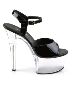 Pleaser Direct Aspire 609 Black Patent & Clear Platforms Larger Size Shoes
