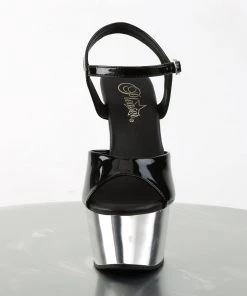 Pleaser Direct Aspire 609 Black Patent & Silver Chrome Platforms Larger Size Shoes