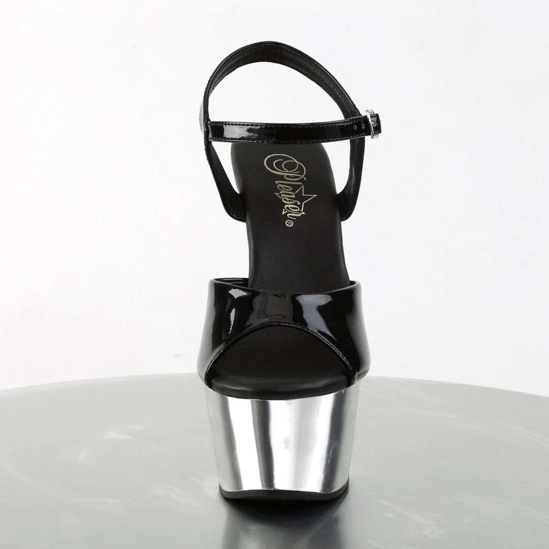 Pleaser Direct Aspire 609 Black Patent & Silver Chrome Platforms Larger Size Shoes 2 Pleaser Direct Aspire 609 Black Patent & Silver Chrome Platforms Larger Size Shoes