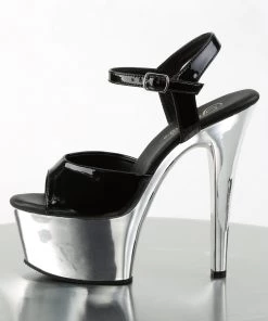 Pleaser Direct Aspire 609 Black Patent & Silver Chrome Platforms Larger Size Shoes 7 Pleaser Direct Aspire 609 Black Patent & Silver Chrome Platforms Larger Size Shoes