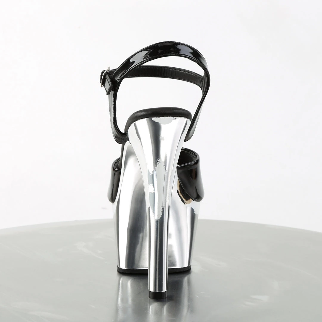 Pleaser Direct Aspire 609 Black Patent & Silver Chrome Platforms Larger Size Shoes 4 Pleaser Direct Aspire 609 Black Patent & Silver Chrome Platforms Larger Size Shoes