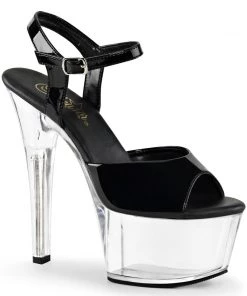 Pleaser Direct Aspire 609 Black Patent & Clear Platforms Larger Size Shoes