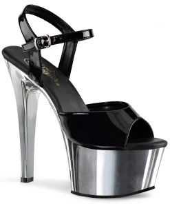 Pleaser Direct Aspire 609 Black Patent & Silver Chrome Platforms Larger Size Shoes