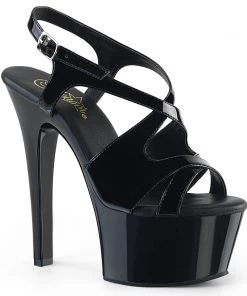 Pleaser Direct Aspire 630 Black Patent Strappy Platforms Platform Shoes