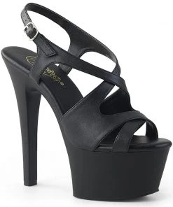 Pleaser Direct Platform Shoes Aspire 630 Black Matte Strappy Platforms