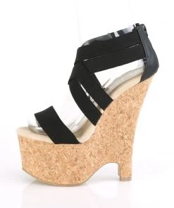 Pleaser Direct Larger Size Shoes Beau 669 Black Strappy Wedge Platforms
