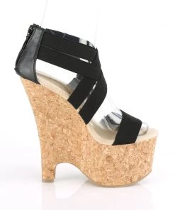 Pleaser Direct Larger Size Shoes Beau 669 Black Strappy Wedge Platforms