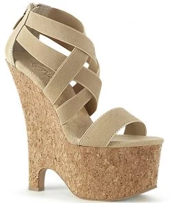 Pleaser Direct Larger Size Shoes Beau 669 Nude Strappy Wedge Platforms