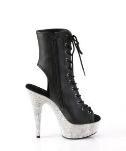 Pleaser BEJEWELED 1016 6 Black / Silver Vegan Ankle/Mid-Calf Boots Larger Size Shoes