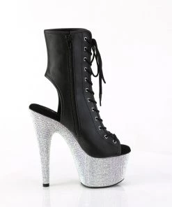 Pleaser BEJEWELED 1016 7 Black / Silver Vegan Ankle/Mid-Calf Boots Larger Size Shoes