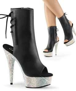 Pleaser Direct Bejeweled 1018DM-6 Black Matte & Rhinestone Platform Ankle Boots