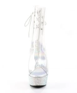 Pleaser Direct Glitter Shoes Bejeweled 1018DM-6 Clear & Rhinestone Boots