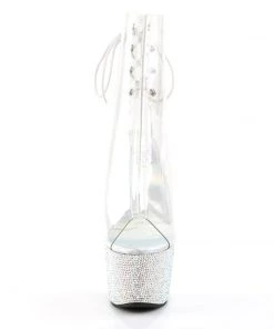 Pleaser Direct Glitter Shoes Bejeweled 1018DM-7 Clear & Rhinestone Boots