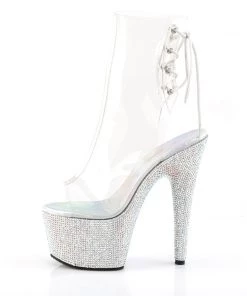 Pleaser Direct Glitter Shoes Bejeweled 1018DM-7 Clear & Rhinestone Boots