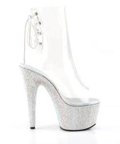 Pleaser Direct Glitter Shoes Bejeweled 1018DM-7 Clear & Rhinestone Boots