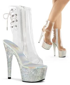 Pleaser Direct Glitter Shoes Bejeweled 1018DM-7 Clear & Rhinestone Boots