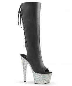 Pleaser Larger Size Shoes BEJEWELED 2018 7 Black / Silver Vegan Knee High Boots