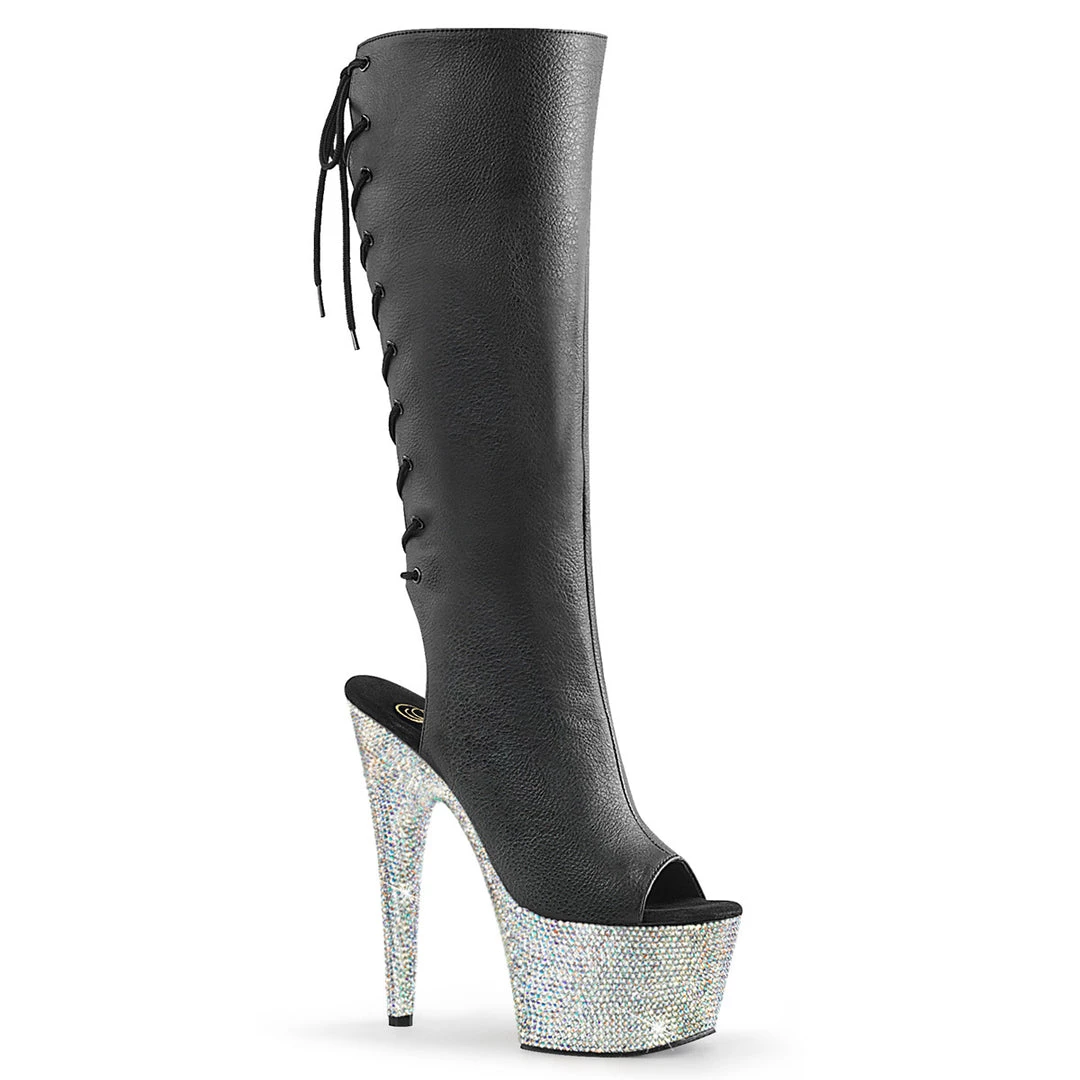 Pleaser Larger Size Shoes BEJEWELED 2018 7 Black / Silver Vegan Knee High Boots 1 Pleaser Larger Size Shoes BEJEWELED 2018 7 Black / Silver Vegan Knee High Boots