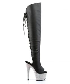 Pleaser Direct Bejeweled 3019DM-7 Black Matte & Rhinestone Platform Thigh High Boots Platform Shoes