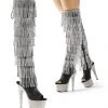 Pleaser Direct Glitter Shoes Bejeweled 3019RSF-7 Black Matte And Silver Rhinestone Fringe Boots