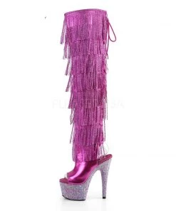 Pleaser Direct Bejeweled 3019RSF-7 Pink Rhinestone Fringe Boots Glitter Shoes