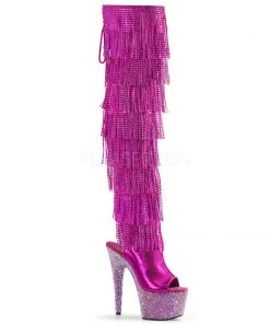 Pleaser Direct Bejeweled 3019RSF-7 Pink Rhinestone Fringe Boots Glitter Shoes
