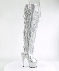 Pleaser Direct Bejeweled 3019RSF-7 Silver Rhinestone Fringe Boots