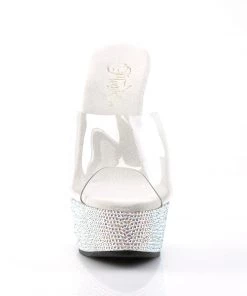 Pleaser Direct Larger Size Shoes Bejeweled 601DM Silver Rhinestones Heels