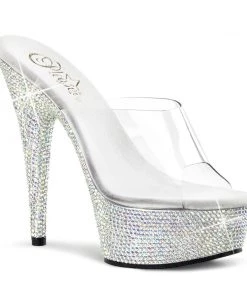 Pleaser Direct Larger Size Shoes Bejeweled 601DM Silver Rhinestones Heels