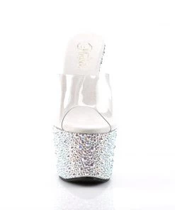 Pleaser Direct Glitter Shoes Bejeweled 701MS Silver Rhinestones Platform Heels