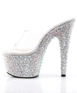Pleaser Direct Glitter Shoes Bejeweled 701MS Silver Rhinestones Platform Heels